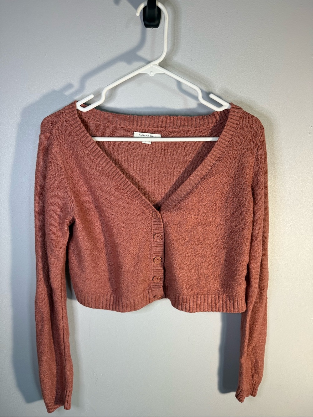 American Eagle Outfitters Cropped Button Cardigan in Dusty Rose